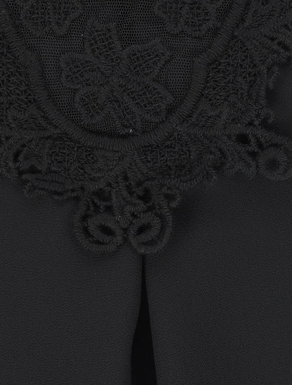 Top coupe boule à col en crochet et mesh - Noir - 4