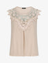 Top coupe boule à col en crochet et mesh - Beige - 5