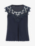 Top coupe boule à col en crochet et mesh - Bleu nuit - 1