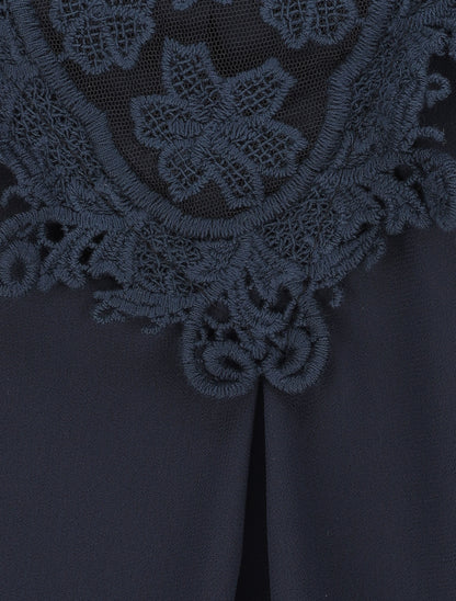 Top coupe boule à col en crochet et mesh - Bleu nuit - 3