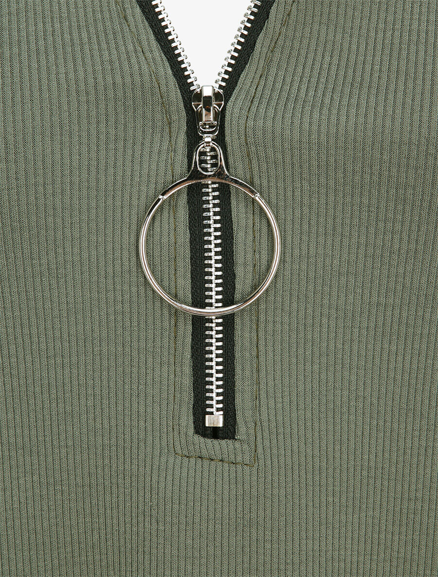 Débardeur droit uni à col zippé - Kaki - 4