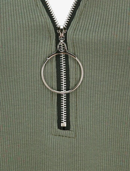 Débardeur droit uni à col zippé - Kaki - 4