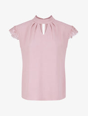 Top droit uni à mancherons dentelle - Rose poudré - 1