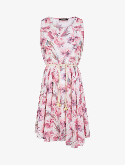 Robe patineuse sans manches imprimé fleurs romantiques - Blanc - 4