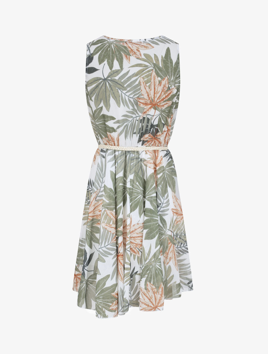 Robe patineuse sans manches imprimé tropical - Blanc - 2