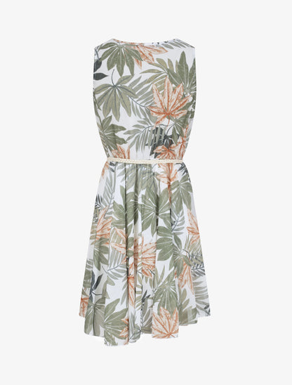 Robe patineuse sans manches imprimé tropical - Blanc - 2