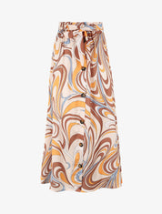 Jupe longue satinée imprimé swirly - Beige - 5