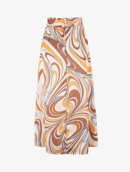 Jupe longue satinée imprimé swirly - Beige - 2