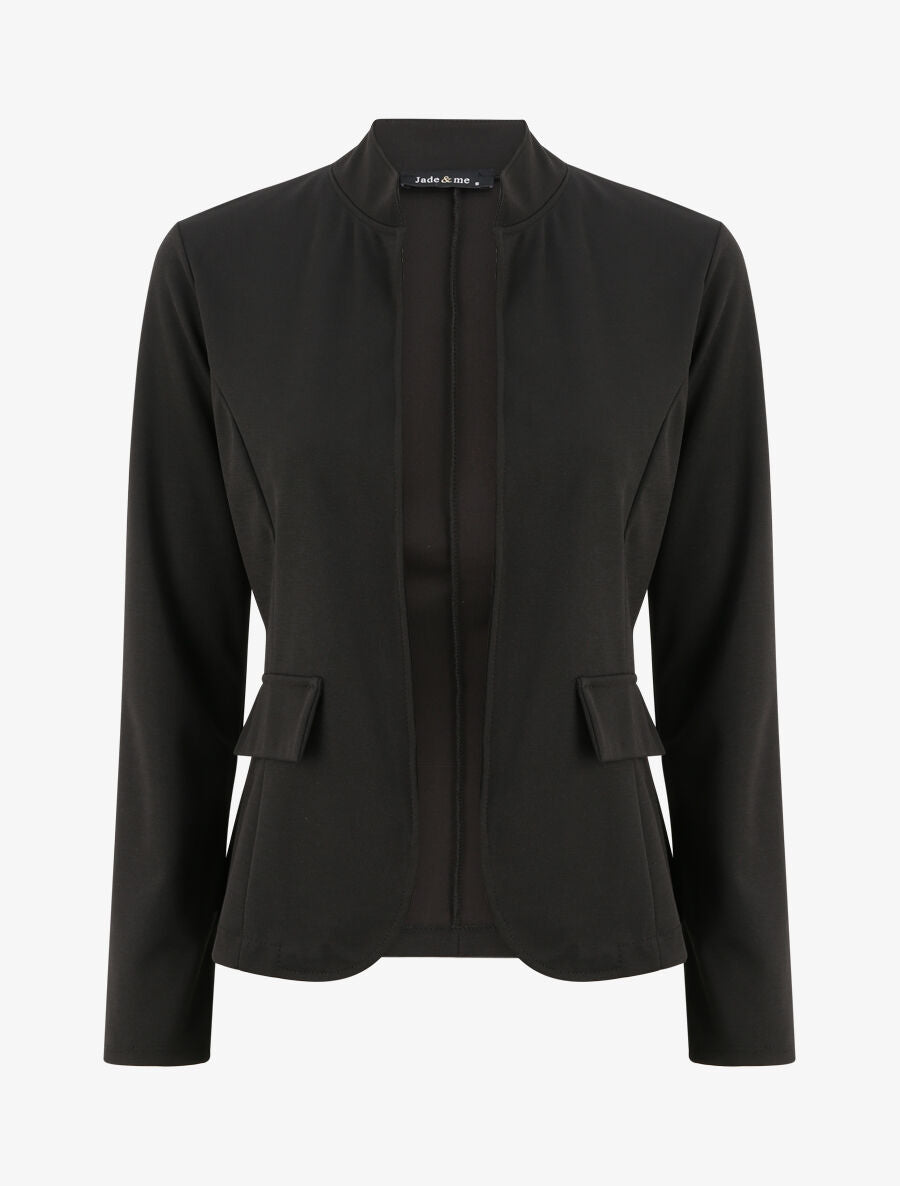 Veste droite unie à col mao - Noir - 4