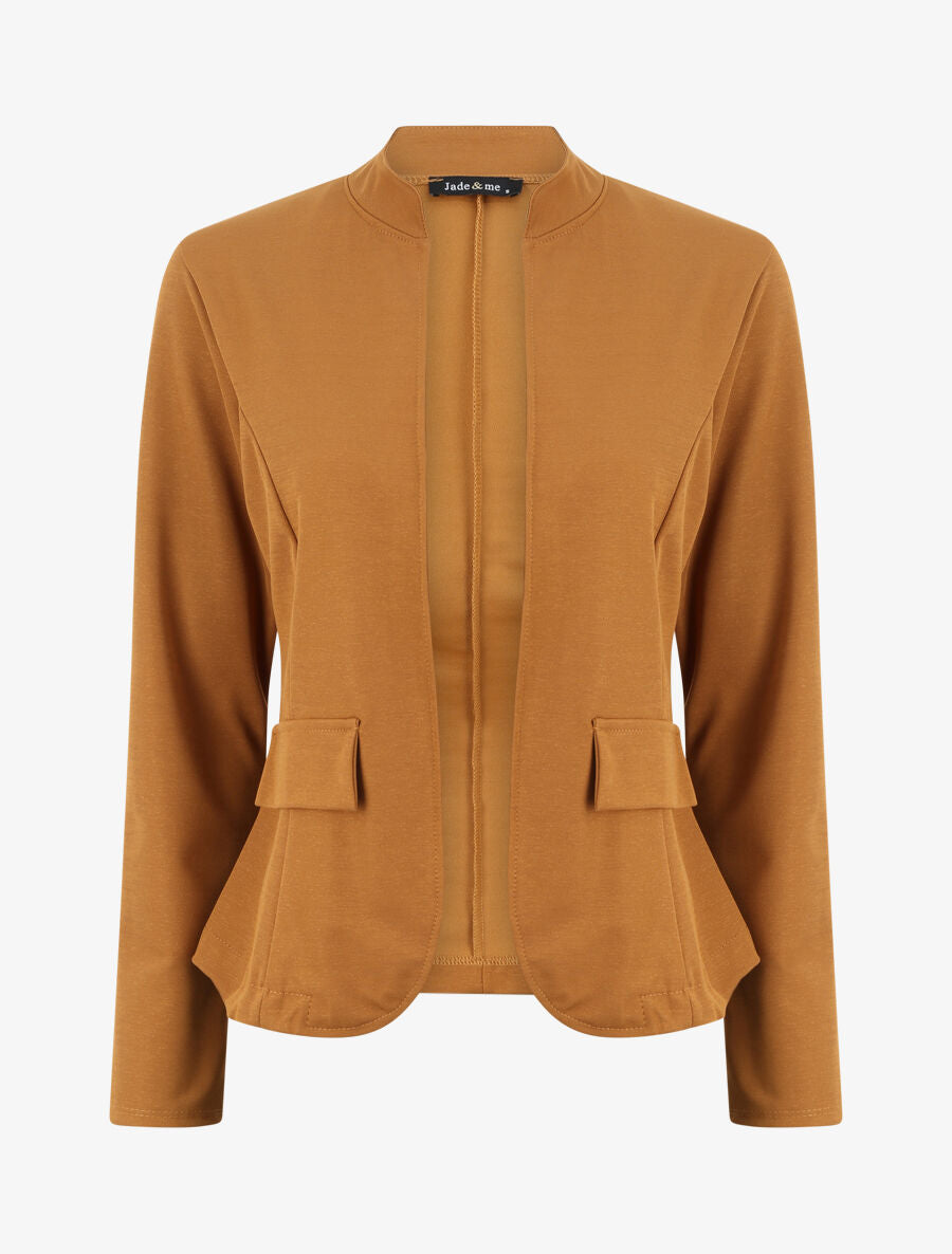 Veste droite unie à col mao - Camel - 1
