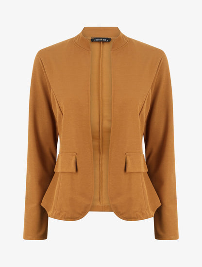 Veste droite unie à col mao - Camel - 1