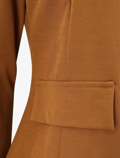 Veste droite unie à col mao - Camel - 3