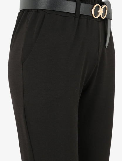 Pantalon droit uni à taille haute froncée - Noir - 3