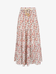 Jupe longue en voile imprimé fleurs et pois - Beige - 1