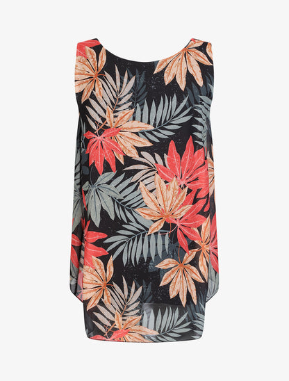 Top évasé sans manches imprimé feuilles d&