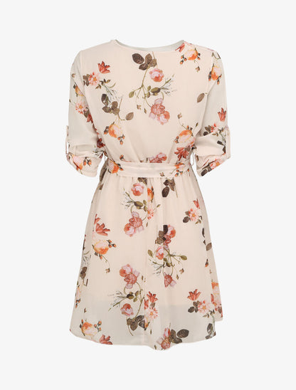 Robe imprimé roses sauvages à col cache-coeur - Beige - 2