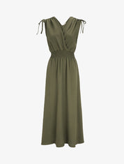 Robe longue cache-coeur à taille élastiquée - Kaki - 1