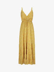 Robe longue à imprimé floral et bord volanté - Jaune moutarde - 5