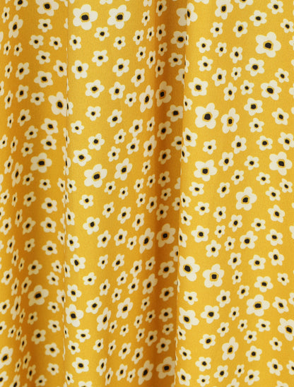 Robe longue à imprimé floral et bord volanté - Jaune moutarde - 3