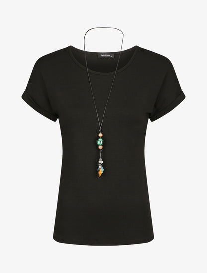 T-shirt slim uni manches courtes - Noir - 1