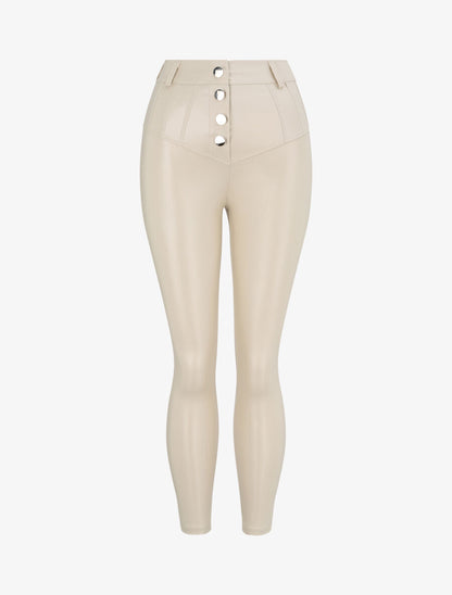 Pantalon ciré slim uni - Beige - 1
