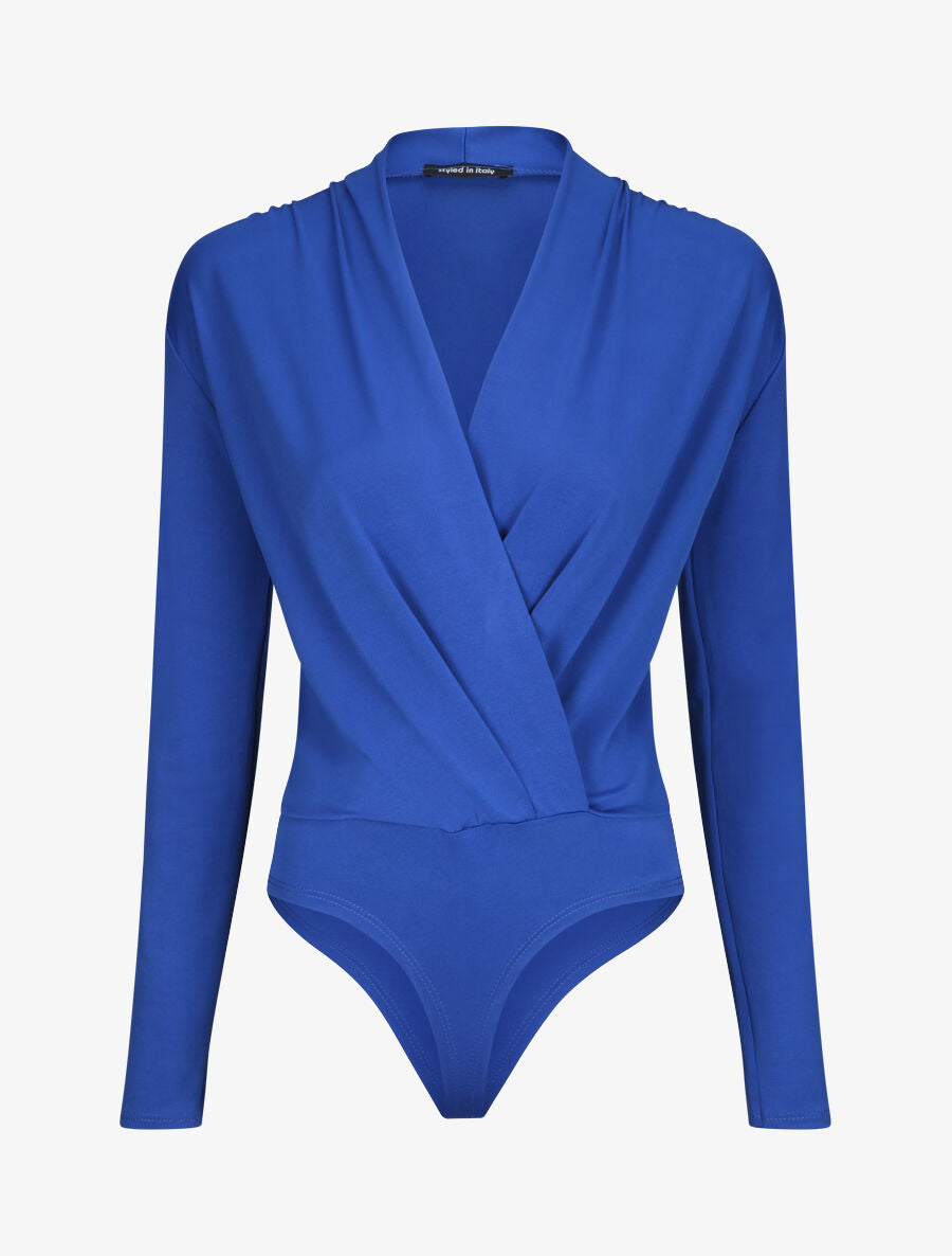 Body drapé à col cache-coeur - Bleu roi - 1