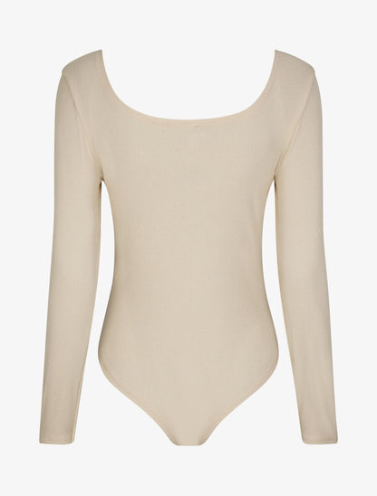 Body ajusté et côtelé à manches longues - Beige - 2