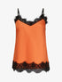 Caraco droit satiné à col et bord en dentelle - Orange - 1