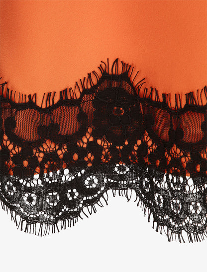 Caraco droit satiné à col et bord en dentelle - Orange - 3