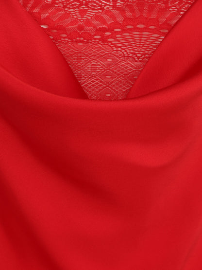 Caraco droit satiné à col bénitier et dentelle - Rouge - 3