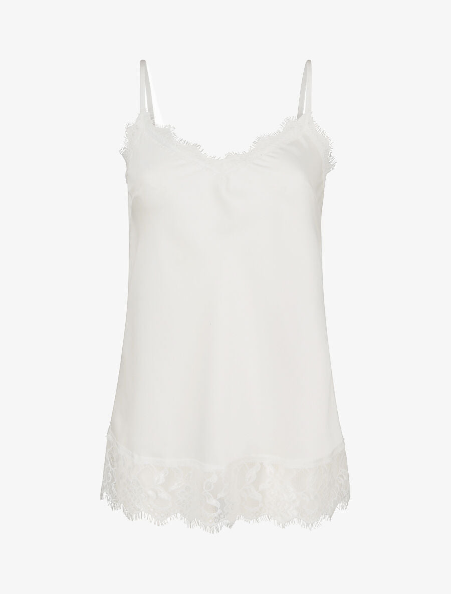 Caraco droit satiné à bords en dentelle - Blanc - 1
