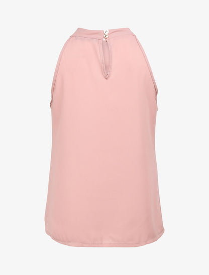 Top droit uni à col américain - Rose pâle - 2