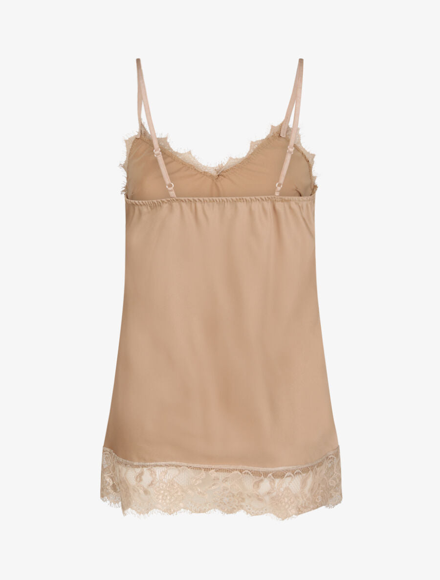 Caraco droit satiné à bords en dentelle - Beige - 2