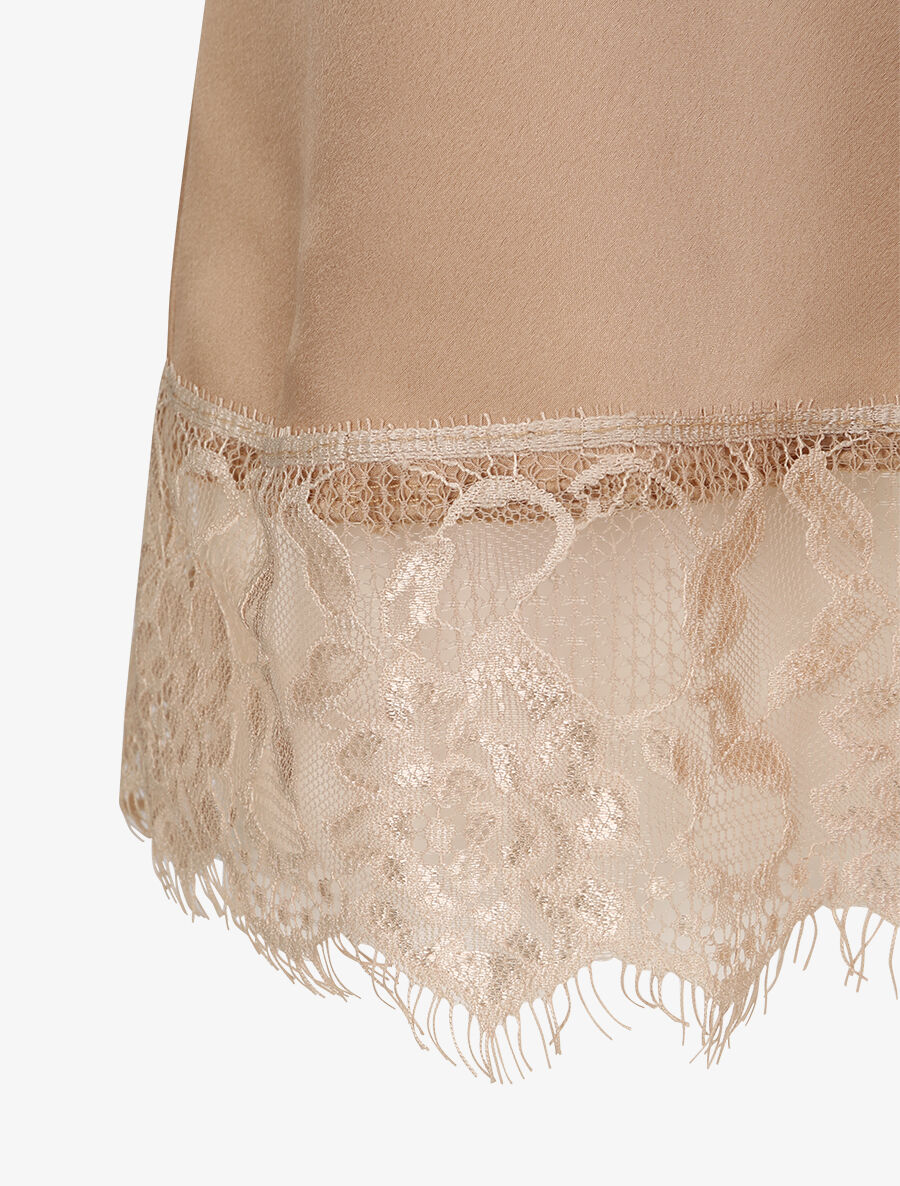 Caraco droit satiné à bords en dentelle - Beige - 3