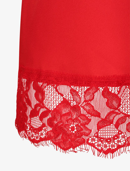 Caraco droit satiné à bords en dentelle - Rouge - 3