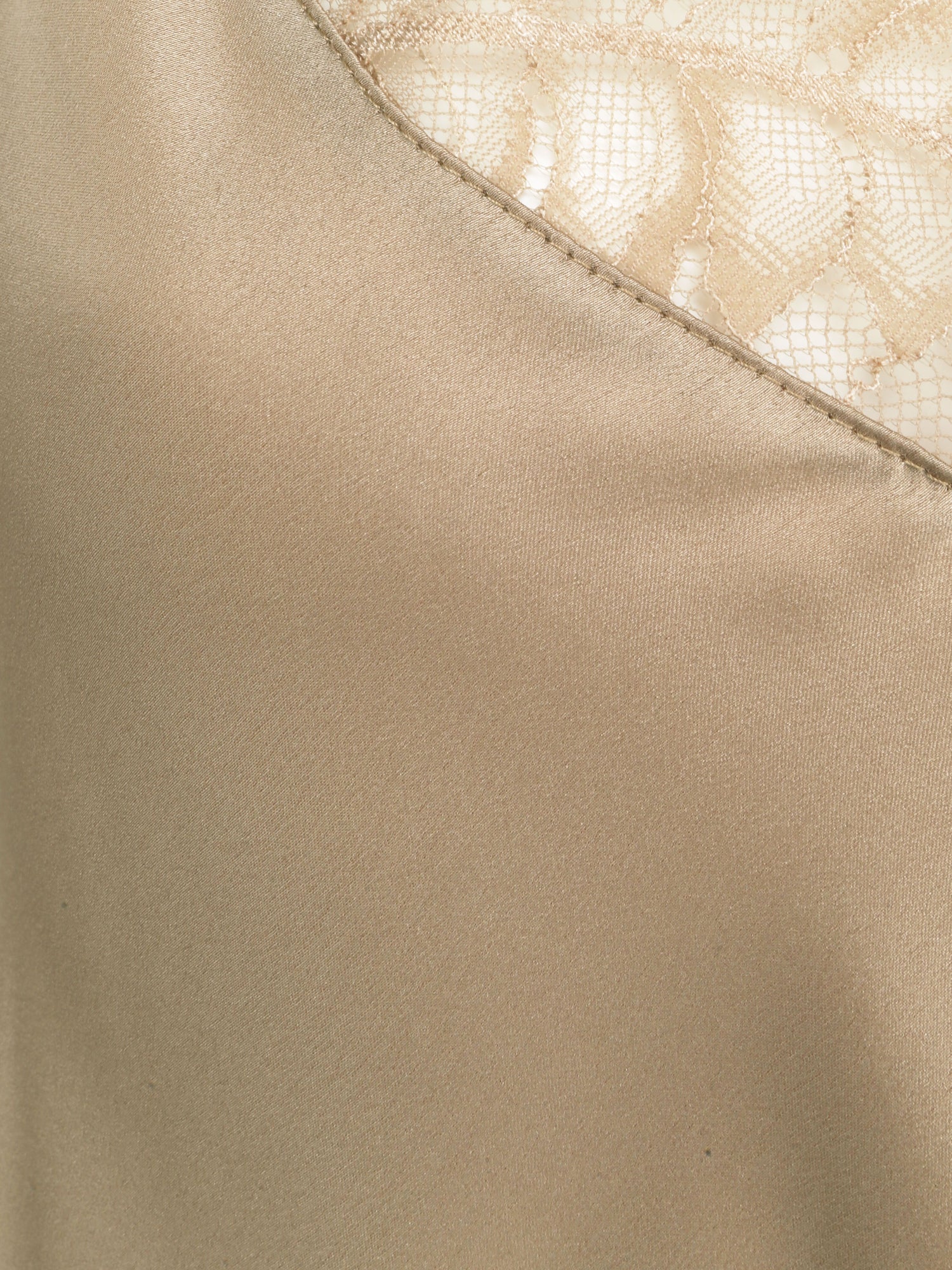 Caraco droit satiné à col V en dentelle - Beige - 3