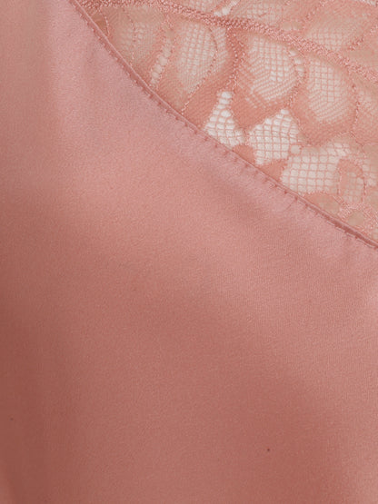 Caraco droit satiné à col V en dentelle - Rose - 3