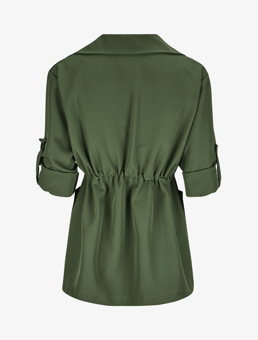 Veste droite unie à col cranté - Kaki - 2
