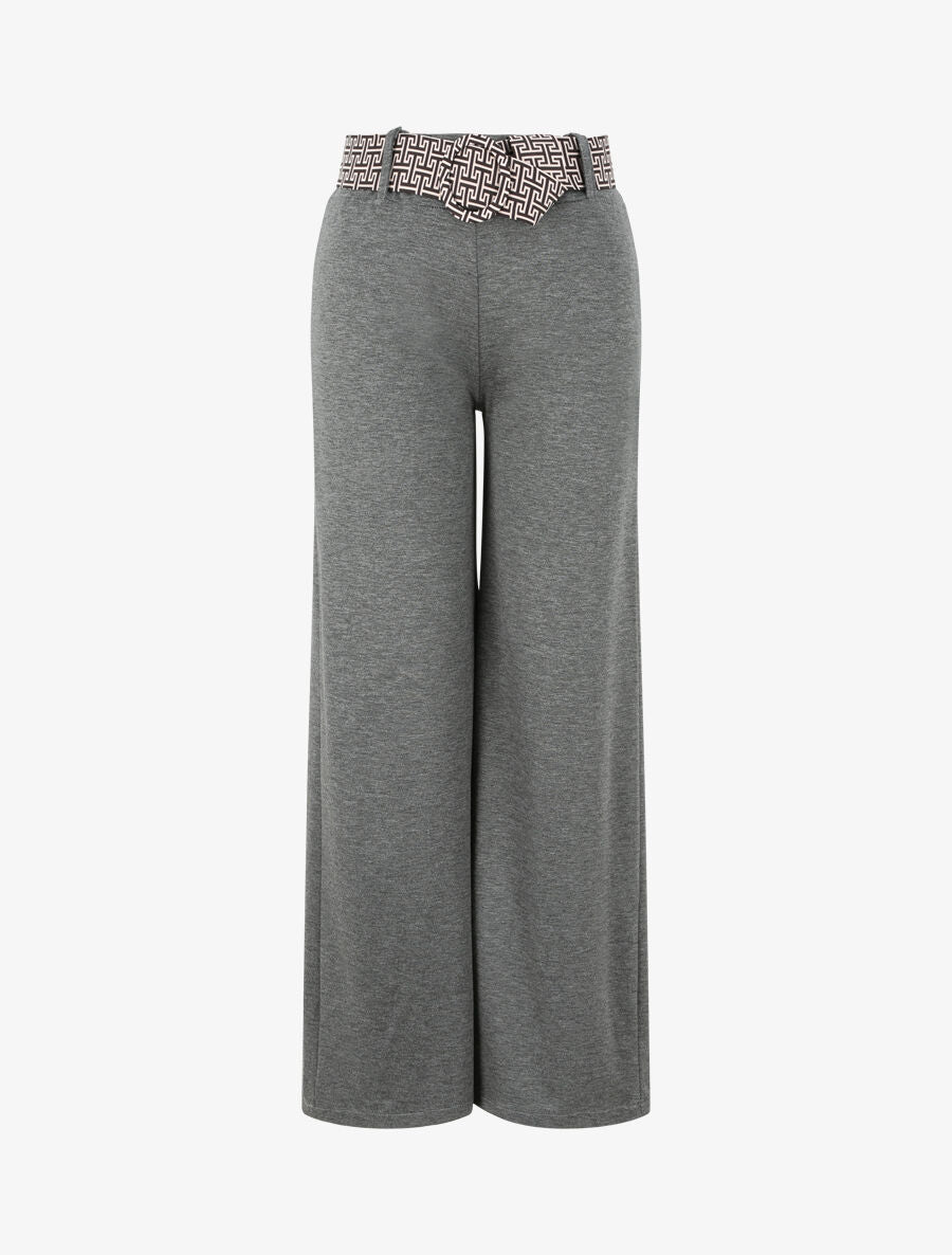 Pantalon flare à ceinture imprimé graphique - Gris - 1
