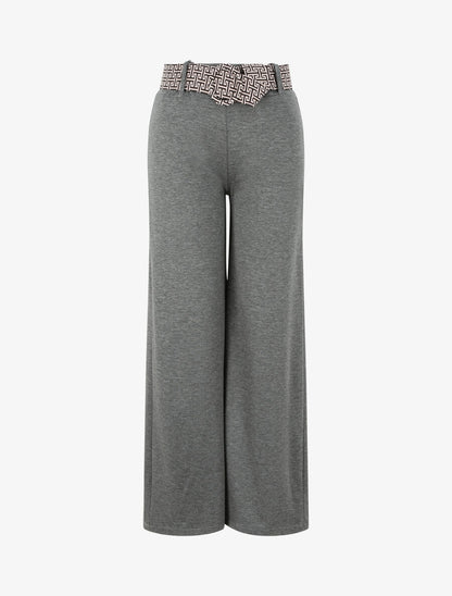 Pantalon flare à ceinture imprimé graphique - Gris - 1