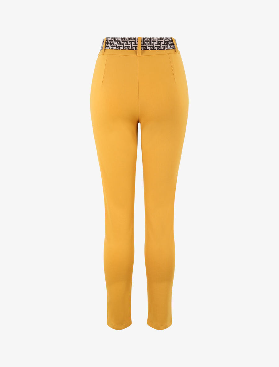 Pantalon slim à ceinture imprimé graphique - Jaune moutarde - 2