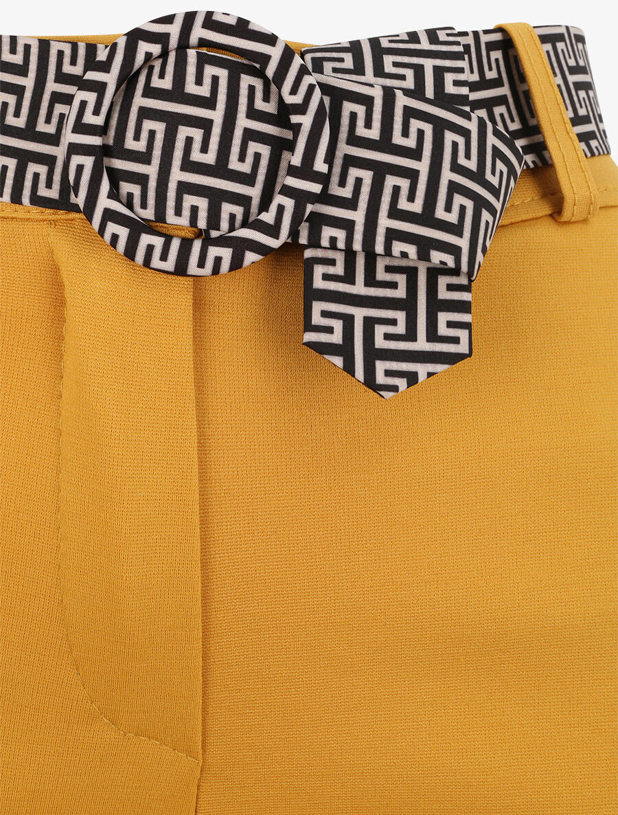 Pantalon slim à ceinture imprimé graphique - Jaune moutarde - 3