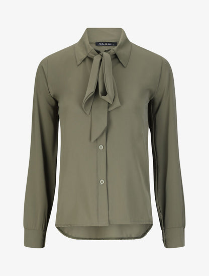 Chemise droite unie à col lavallière - Kaki - 1