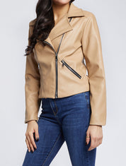 Perfecto droit en simili doublé - Beige - 1