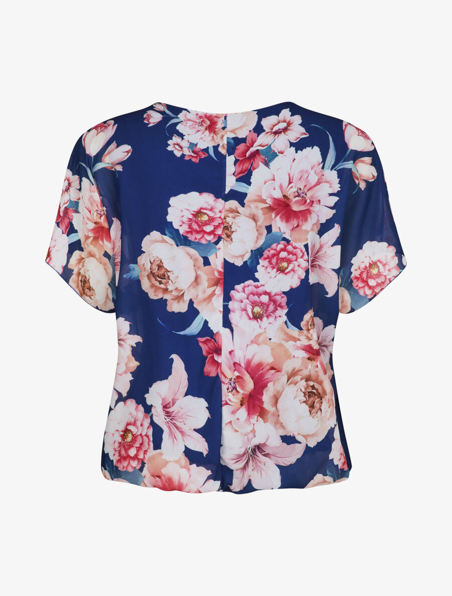 Top boule imprimé pivoines à zip - Bleu roi - 2