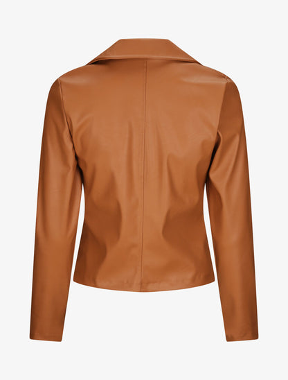 Perfecto droit en simili à poche zippée décorative - Camel - 2