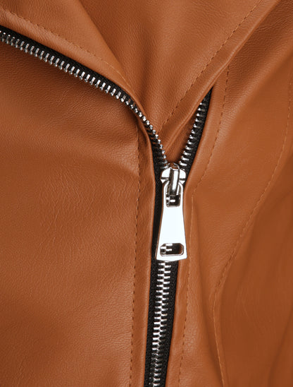 Perfecto droit en simili à poche zippée décorative - Camel - 3