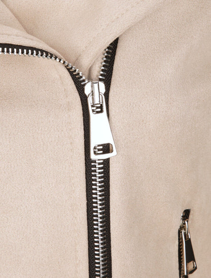 Perfecto droit en suédine poches zippées - Beige - 3