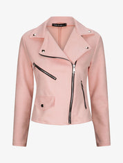 Perfecto droit en suédine poches zippées - Rose - 1