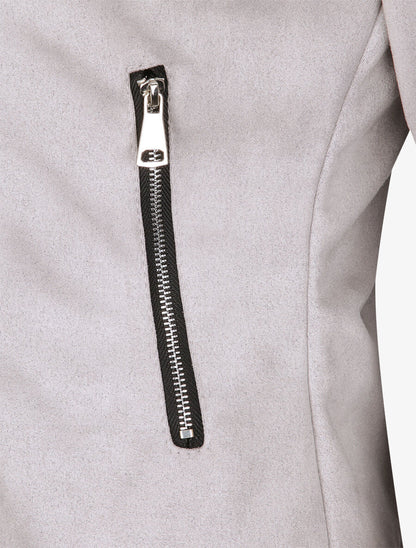 Perfecto droit en suédine poches zippées - Gris clair - 3
